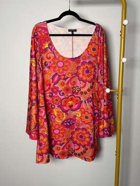 Smak Parlour Retro Floral Psychedelic Bell Sleeve Mini Dress XL